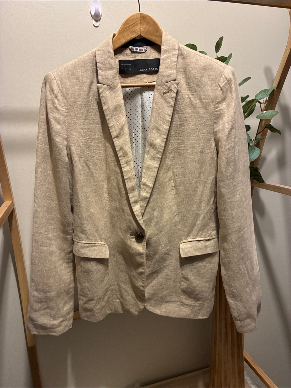 Zara Beige Linen-Blend Blazer